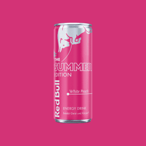 Red Bull Summer Edition 2025 Dose mit White Peach Geschmack, energiereich und erfrischend.