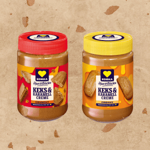 EDEKA Herzstücke Keks & Karamell Creme, cremig und crunchy, ideal für Naschkatzen.