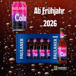 Paulaner Cola Flasche und Kasten, Erfrischungsgetränk bei EDEKA Seifert.
