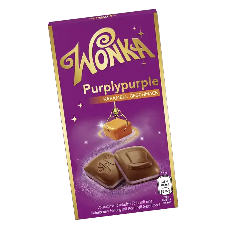 Wonka Purplypurple – Vollmilchschokolade mit violetter Füllung und Karamellgeschmack