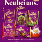 Alle sechs neuen Wonka-Produkte bei EDEKA Seifert: Purplypurple, Magic Hats, Oompa Loompa Schokoladenfigur, Magic Garden, Oompa Loompa Fruchtgummis und Kinder Joy.
